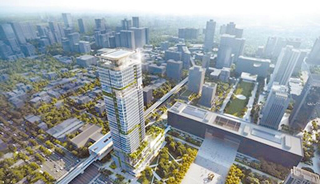 台中捷運綠線土地開發案G9-1市政府站商機龐大，規畫興建地上43層的開發大樓。圖為願景照片。圖／台中市政府提供