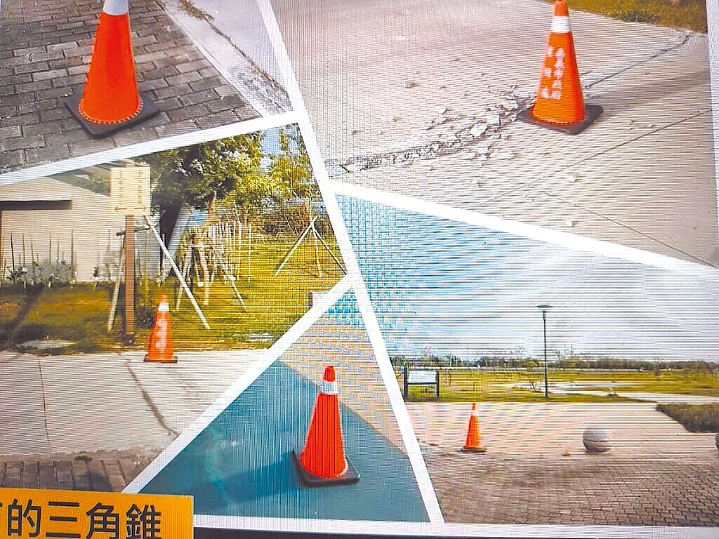 嘉義市議員王浩16日質詢湖子內公園路面處處破損。（摘自嘉市議會官網／廖素慧嘉市傳真）
