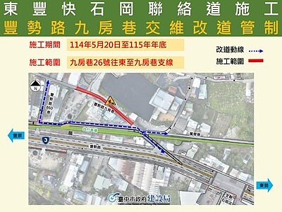 石岡豐勢路九房巷即起局部改道管制。圖/台中市建設局提供