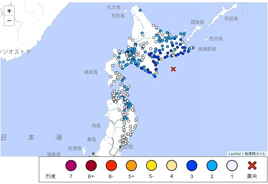 北海道31日發生規模6.1地震。圖/取自日本氣象廳