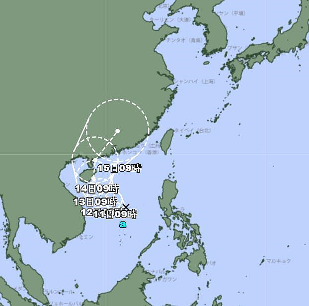 熱帶性低氣壓路徑潛勢預報。圖/取自日本氣象廳網站