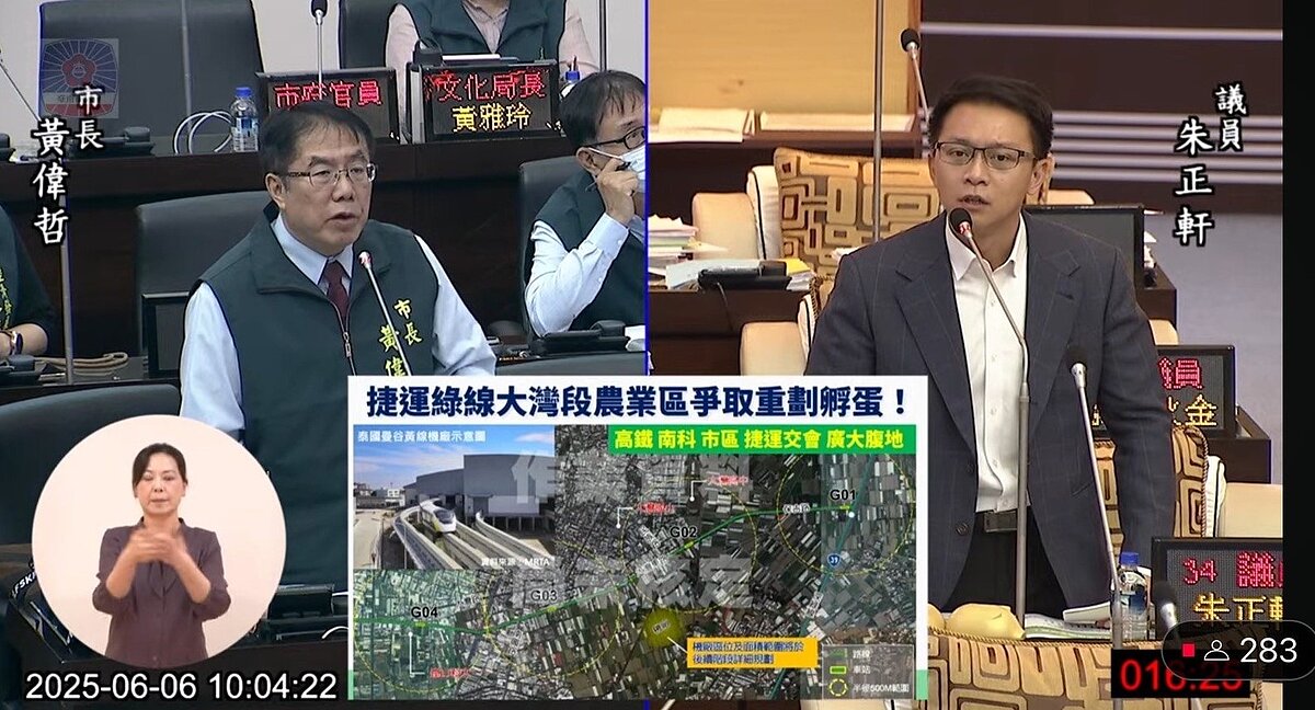 台南市議員朱正軒在市政總質詢,爭取在永康區規畫小巨蛋。圖/記者吳淑玲翻攝