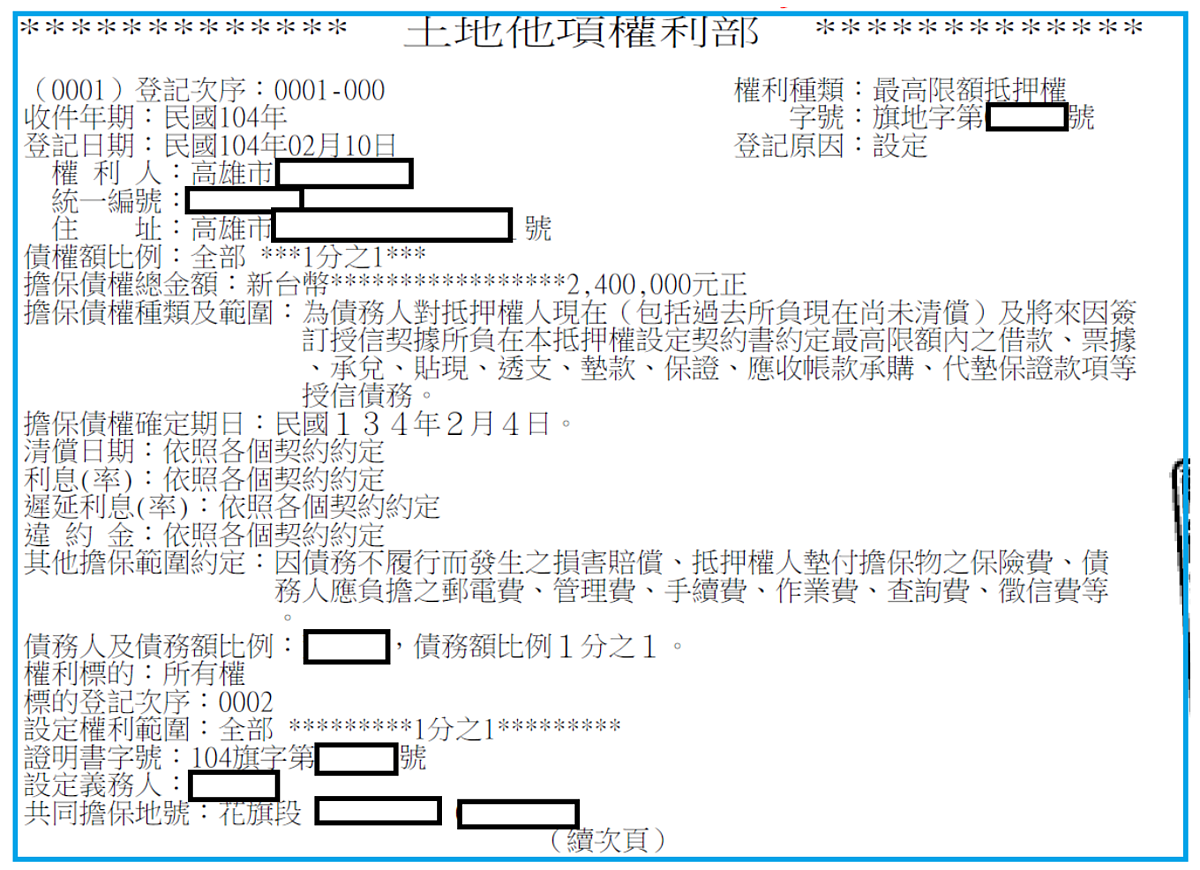 買預售、防爛尾 「神招」秒查建商財務 土地謄本導讀。圖/取自高雄市政府網站
