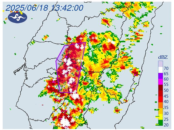 大雷雨即時訊息示警區域。圖／取自中央氣象署網站