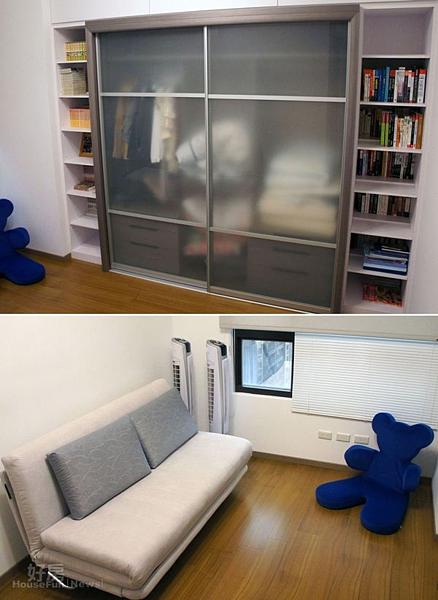 
8.客房中包括衣廚、書櫃與沙發躺椅…等一應俱全，未來這間會考慮當成小孩房。