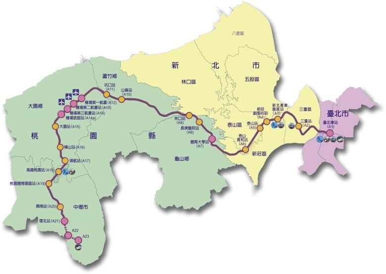 桃園機場捷運路線圖(高速鐵路工程局)