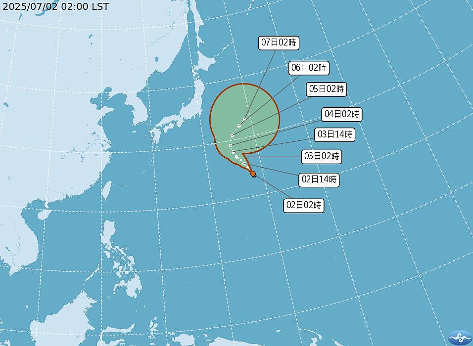 位於日本東南方海面的熱帶性低氣壓TD05生成，未來向北北西進行。圖／擷取自中央氣象署網站
