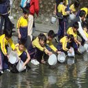 石門水庫50週年　學童放魚苗護生態