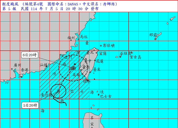 輕度颱風丹娜絲最新路徑圖。圖/氣象署提供