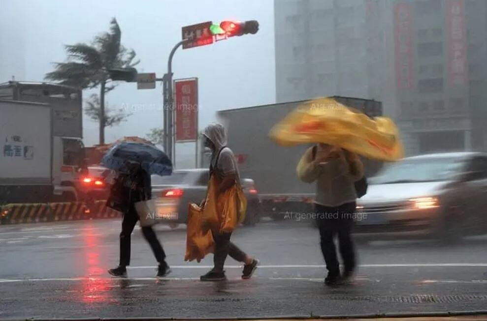 財政部高雄國稅局提醒,熱帶性低氣壓恐於6日增強為「丹娜絲」颱風,屆時可能帶來強風豪雨,民眾應提前做好防災準備。示意圖/AI生成