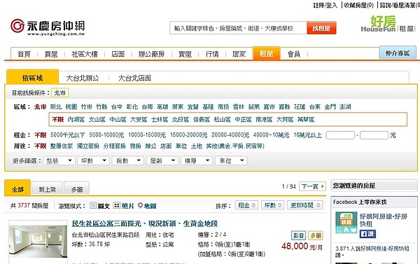 連勝文競選辦公室透過民間租屋網找到合適場所(截取自永慶房仲網)