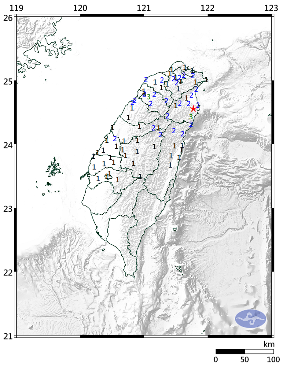 宜蘭發生規模5.0地震。圖/氣象署提供