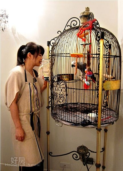 2.吳昌怡與鸚鵡奇奇,而她為寵物奇奇安排的小窩也很華美。