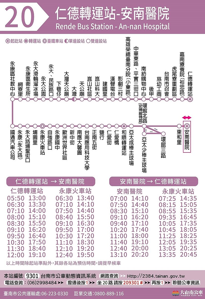 新20路線圖/翻攝自大臺南公車網站