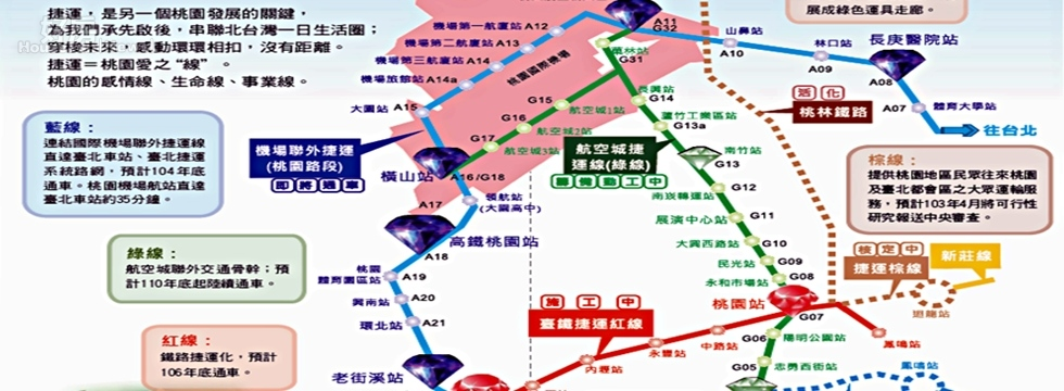 桃園捷運是由機場捷運延伸到中壢所創造的交通網，屆時成為日字型的網路。（大刊頭）