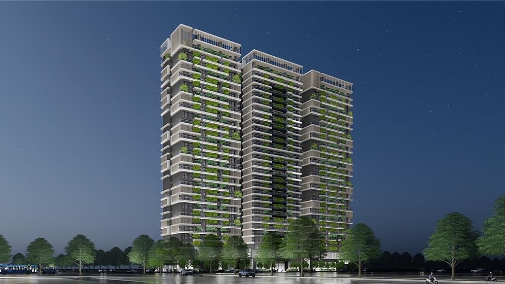 隆大得標高雄苓雅清潔隊公辦都更,將投資55.67億蓋三棟建築的模擬圖。圖/高雄捷運局提供