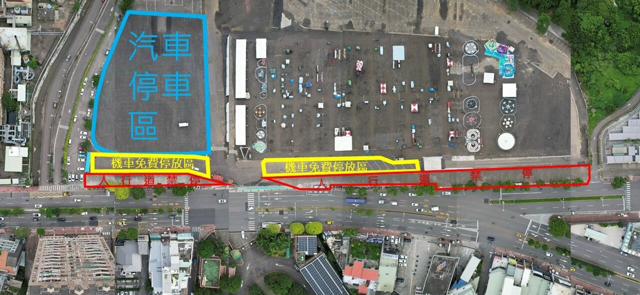園區內規劃有汽車停車格1000格,單次收費100元,以及免費的機車停車格2000格。圖:警方提供