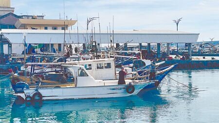 楊柳颱風來襲,台東市富岡漁港漁民首度團體合作防颱,以繩索加固船隻,避免碰撞損毀。(蕭嘉蕙攝)