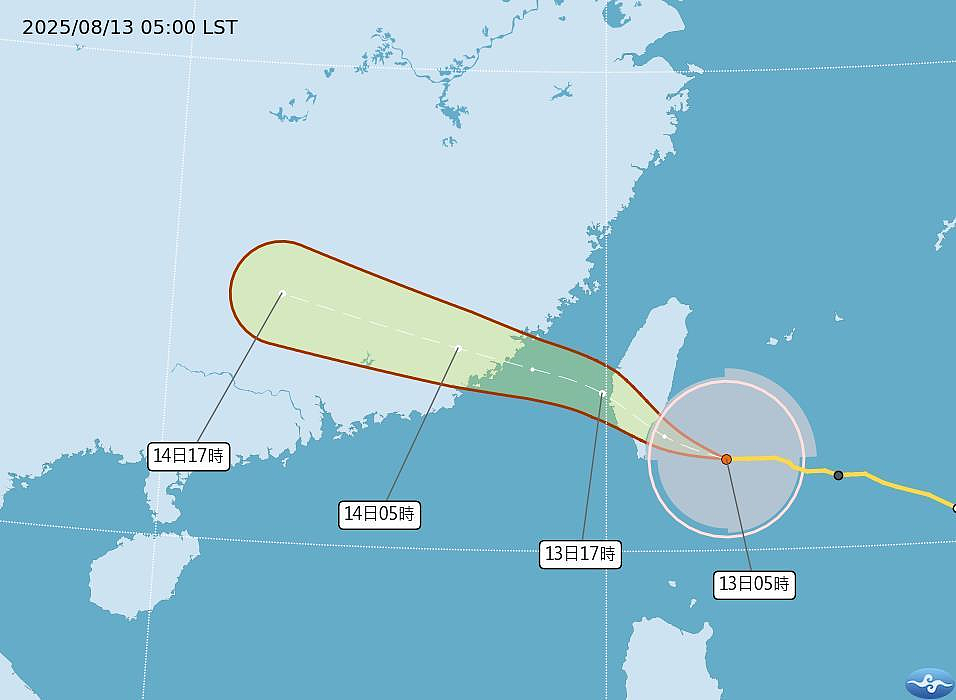 楊柳颱風的路徑潛勢預報。圖／取自中央氣象署網站