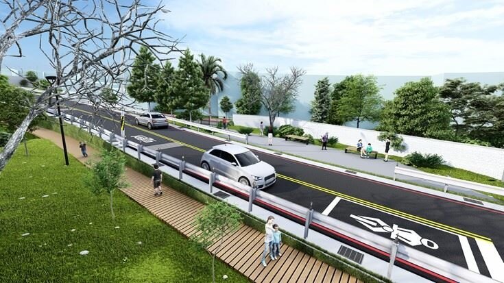 桃園市長張善政今日上午開工前視察「八德區金城街至山下街新闢道路工程」。圖:市府提供