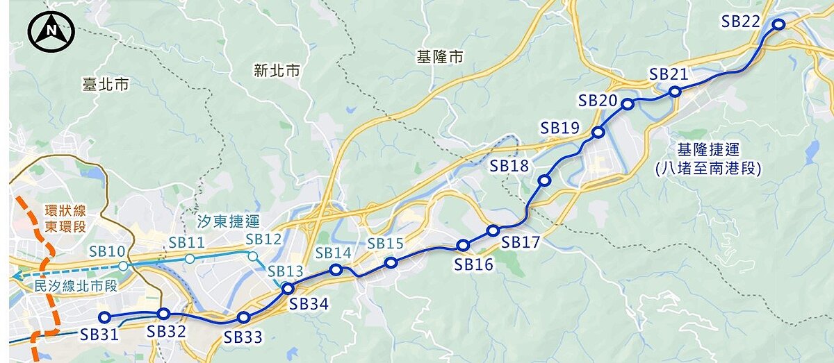 基隆捷運南港至八堵段路線圖。圖／新北市捷運局提供
