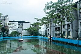 安康社區除了緊鄰萬坪公園外，社區中還有一處超大籃球場，成為當地居民生活中心。