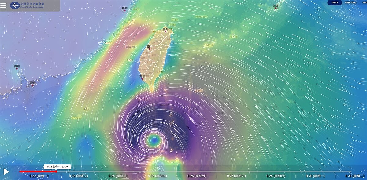 強烈颱風樺加沙風場預報。圖／氣象署提供