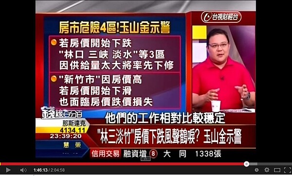 李季鴻認為林口和新竹市的就業市場穩定,不怕沒有自住客進駐,房價抗跌性相對高。(翻攝自台視財經台 錢線百分百)
