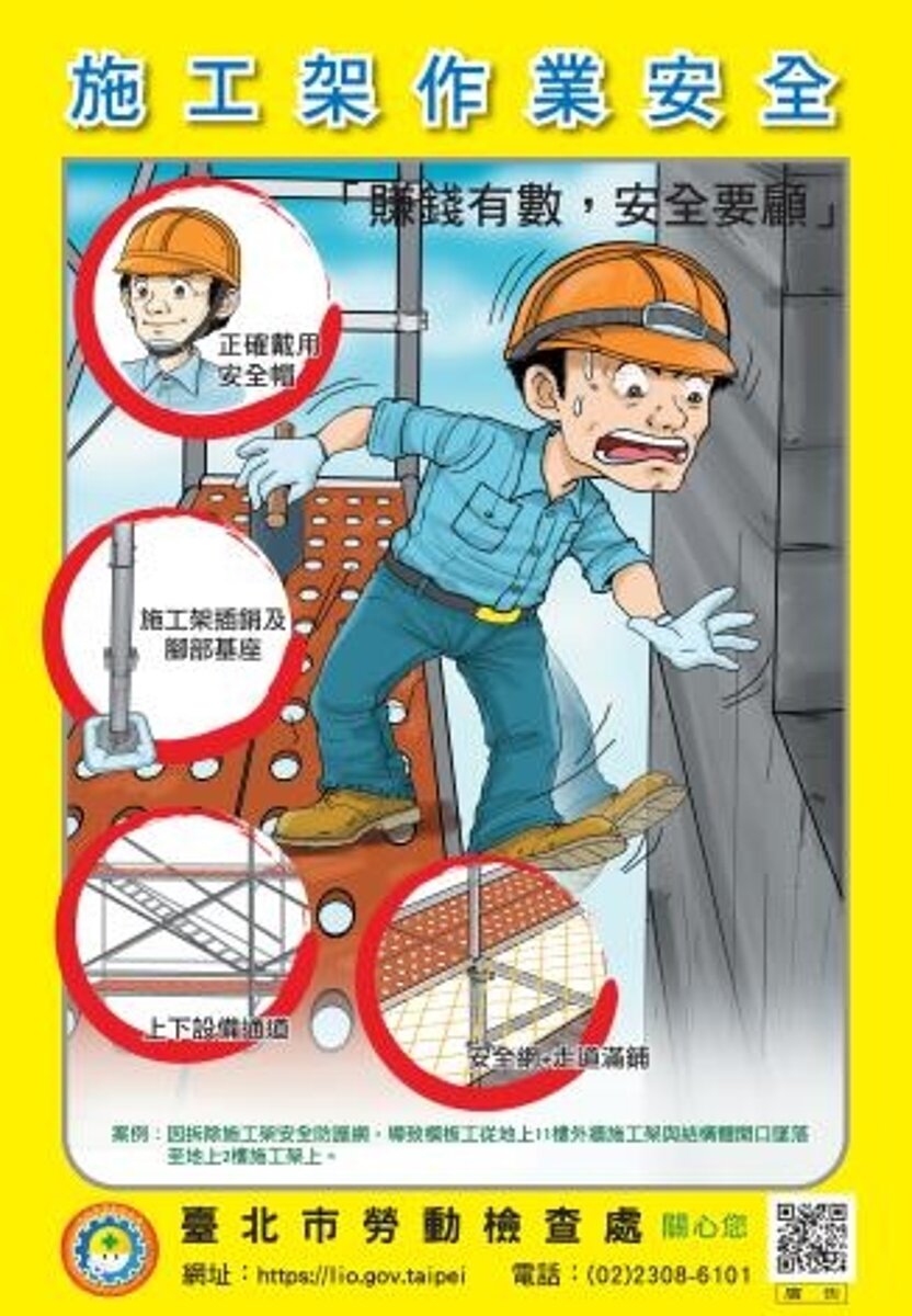 工地墜落災害風險高，北市強化施工管理。圖／台北市勞動局提供