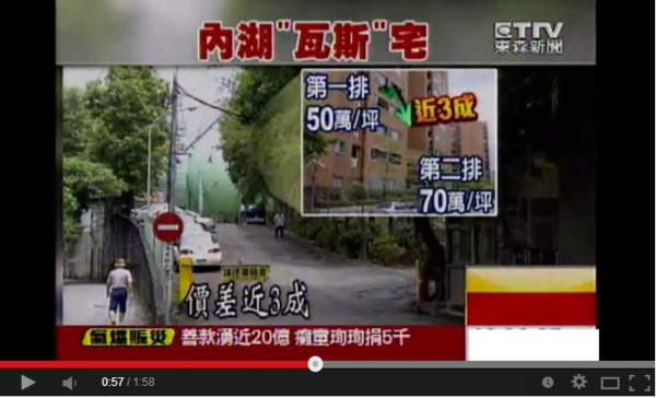 台北內湖區有一處高級住宅區正因為鄰近瓦斯儲氣槽，第一排跟第二排的房價差距可達3成（翻攝自東森新聞Youtube頻道）