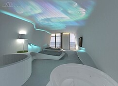 「極光」主題房，天花板打上仿如極光的光線，充滿著未來感。