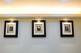 名家作品？並不是！而是藝廊看到的藝術品，三組僅不到兩千元就入手。掛起來客廳立即增添許多藝術氣息。