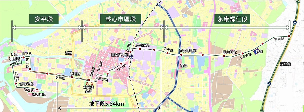 台南捷運綠線新方案研議地下段向西延伸過運河出土案,可再減少對城市景觀及道路等衝擊。圖/台南市交通局提供