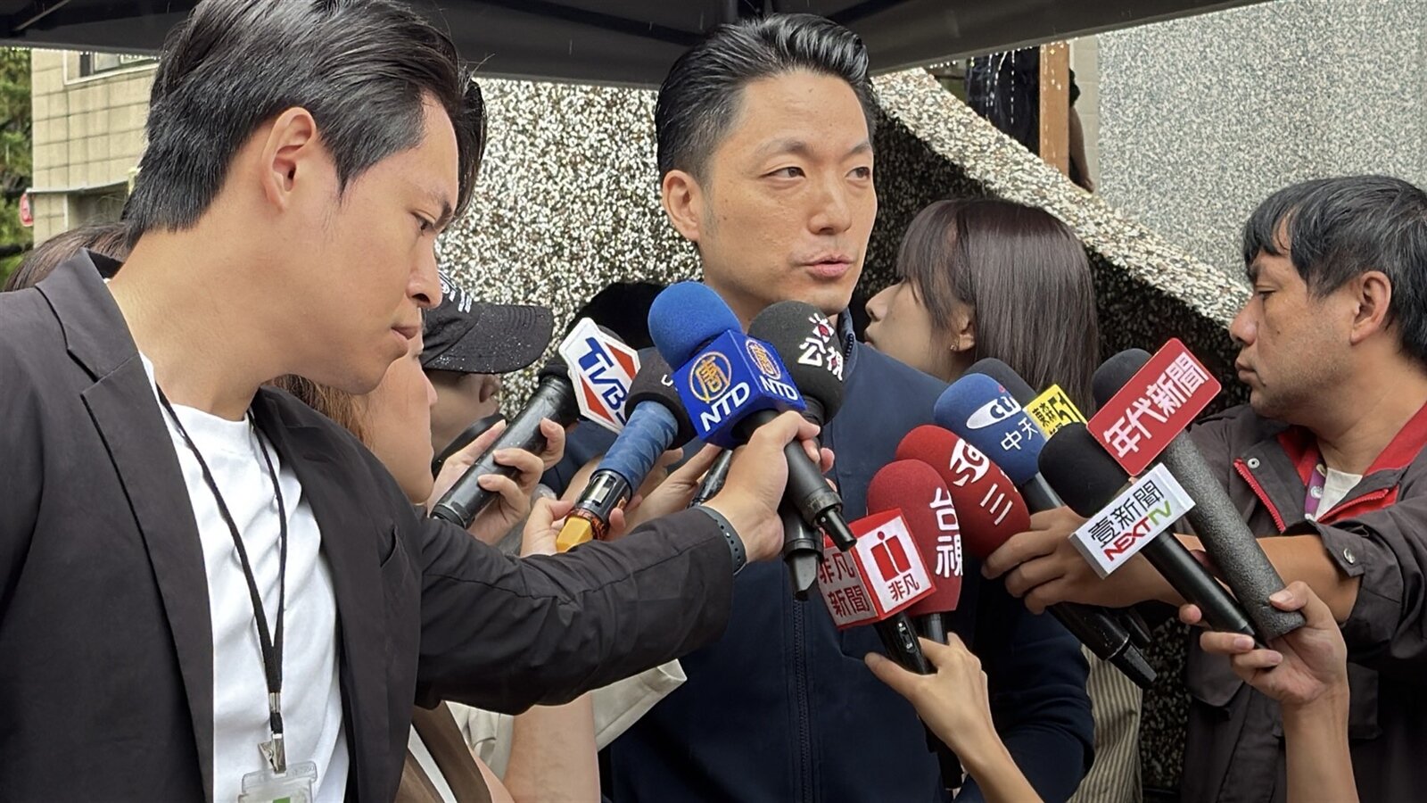 台北市長蔣萬安上午參加大安森林公園生態博覽會開幕式受訪。記者楊正海／攝影 