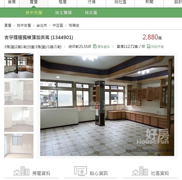 有網友想買下頂加改裝成套房再出租給學生,坐當包租公。(翻攝自好房網)