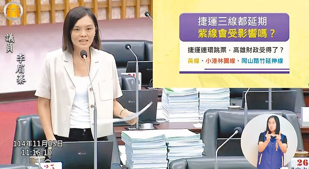 高市議員李眉蓁3日質詢時指出，擔心土方之亂，衝擊台積電設廠進度。不過，高市府強調，工程未受影響。（摘自高市議會網站／柯宗緯高雄傳真）