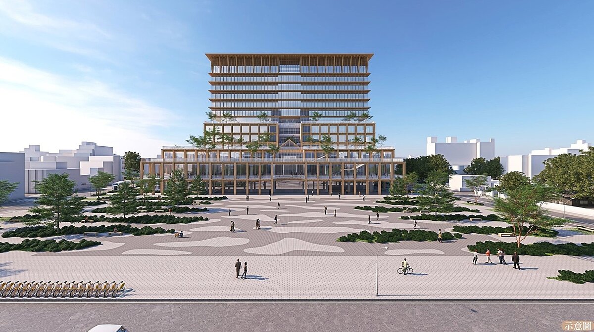 嘉義市政府北棟大樓「嘉市市民中心」工程統包案已完成簽約，但外觀示意圖曝光後，外界議論多。記者李宗祐／翻攝
