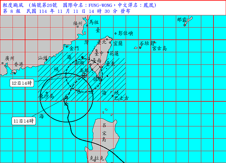 氣象署表示，鳳凰颱風持續減弱，且暴風圈縮小。圖／氣象署
