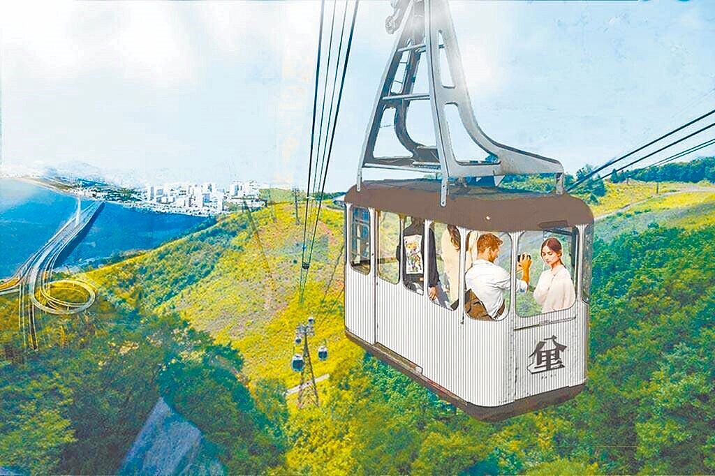 新北市政府於民國109年重啟推動八里觀光纜車計畫，但至今仍未有下文。圖為八里纜車示意圖。圖／新北市觀旅局提供