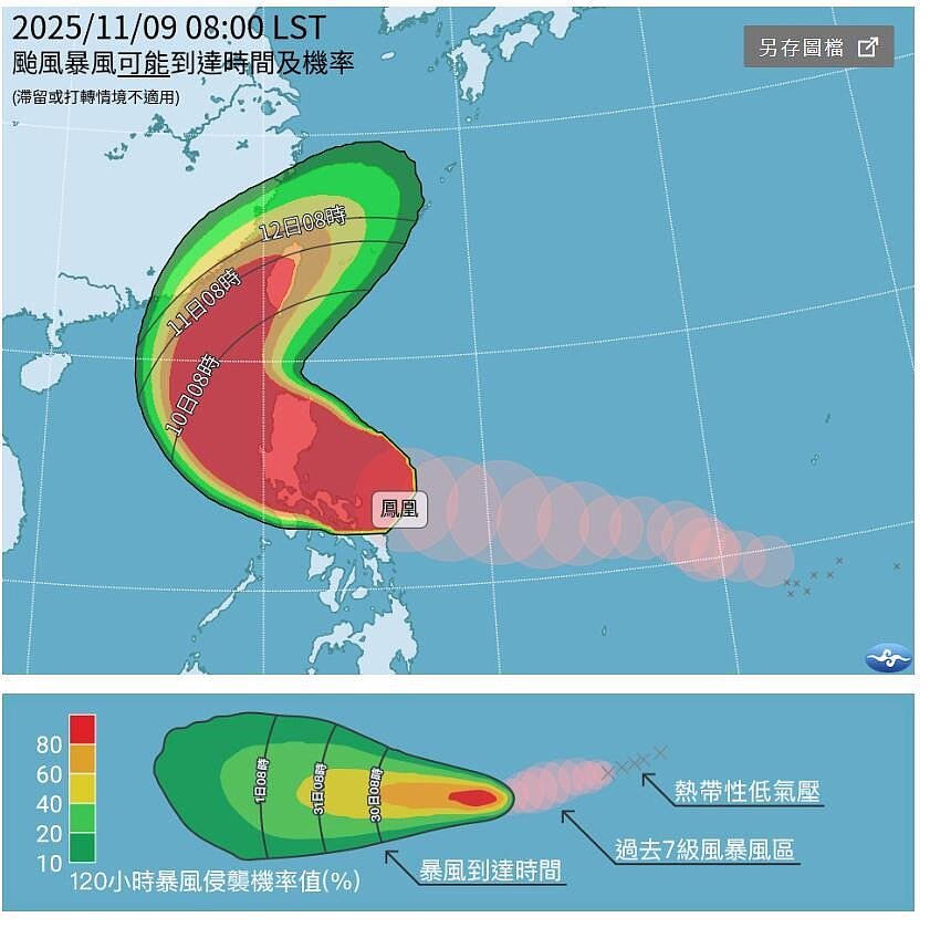 鳳凰颱風侵襲機率。圖／擷取自中央氣象署網站