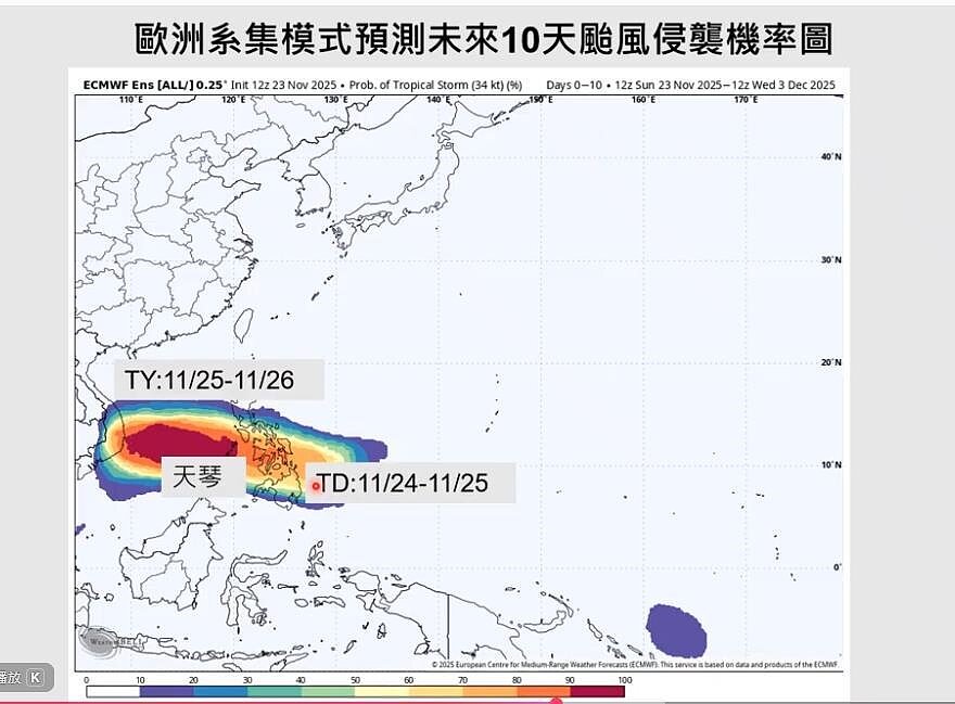 準天琴颱風恐發展。擷取自YouTube頻道「Hsin Hsing Chia」