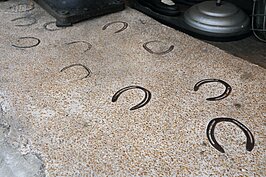 利用馬蹄鐵與水洗石做出來的迎賓地面。