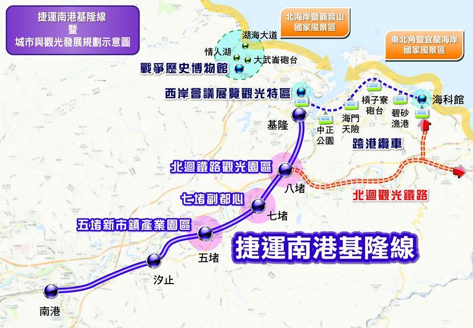 林右昌提出的「捷運南港基隆線」路線規劃示意圖（翻攝自林右昌UChange臉書）