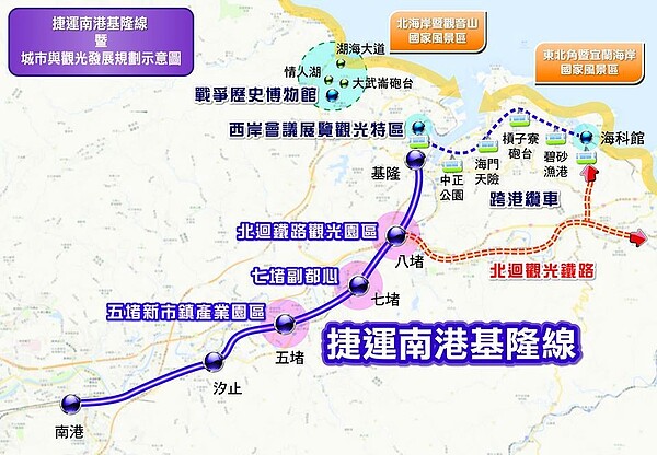 林右昌提出的「捷運南港基隆線」路線規劃示意圖（翻攝自林右昌UChange臉書）