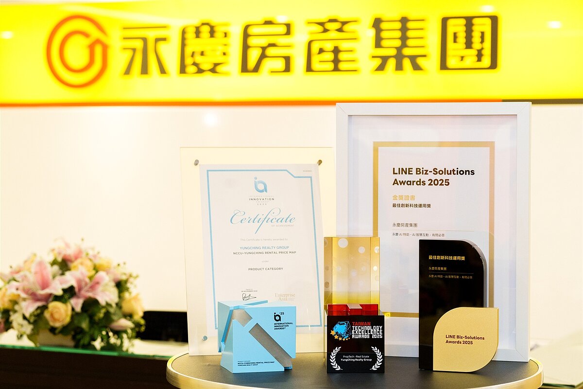 永慶房產集團科技實力再獲肯定，於2025年榮獲四項國內外創新大獎。圖／永慶房產集團提供