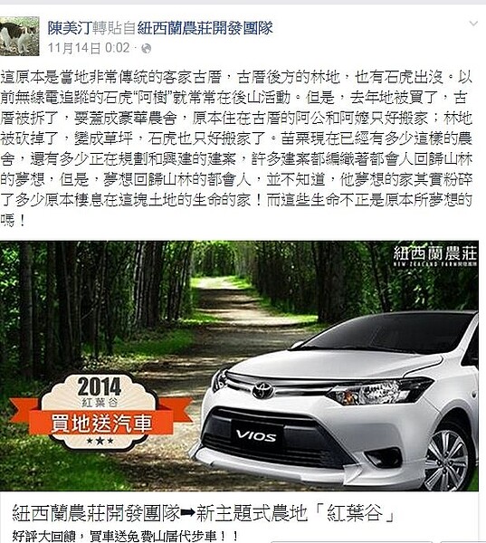 石虎學者陳美汀無奈地說,過去石虎的棲地,如今變成相當突兀的豪華農舍。(翻攝自陳美汀臉書)