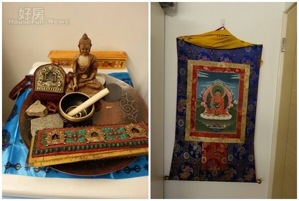 6.角落的佛像與法器是從不丹帶回來的。
7.牆上的唐卡是不丹有名轉世仁波切送給他的。
