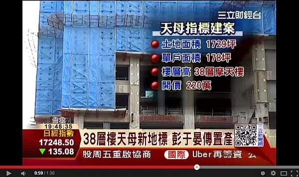 外傳彭于晏將購入的天母豪宅,每坪開價220萬,單戶總價將近4億元(翻攝自三立財經Youtube)