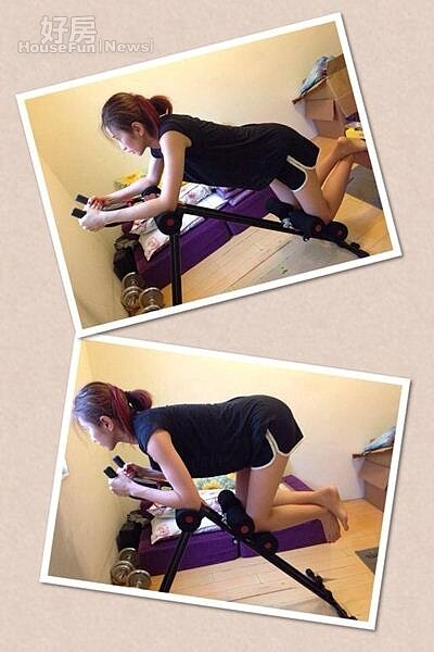 5.梁一貞特地把四樓和室打造成小小健身房,裡頭有包括有啞鈴、仰臥板…等各種方便鍛鍊身材的器材。