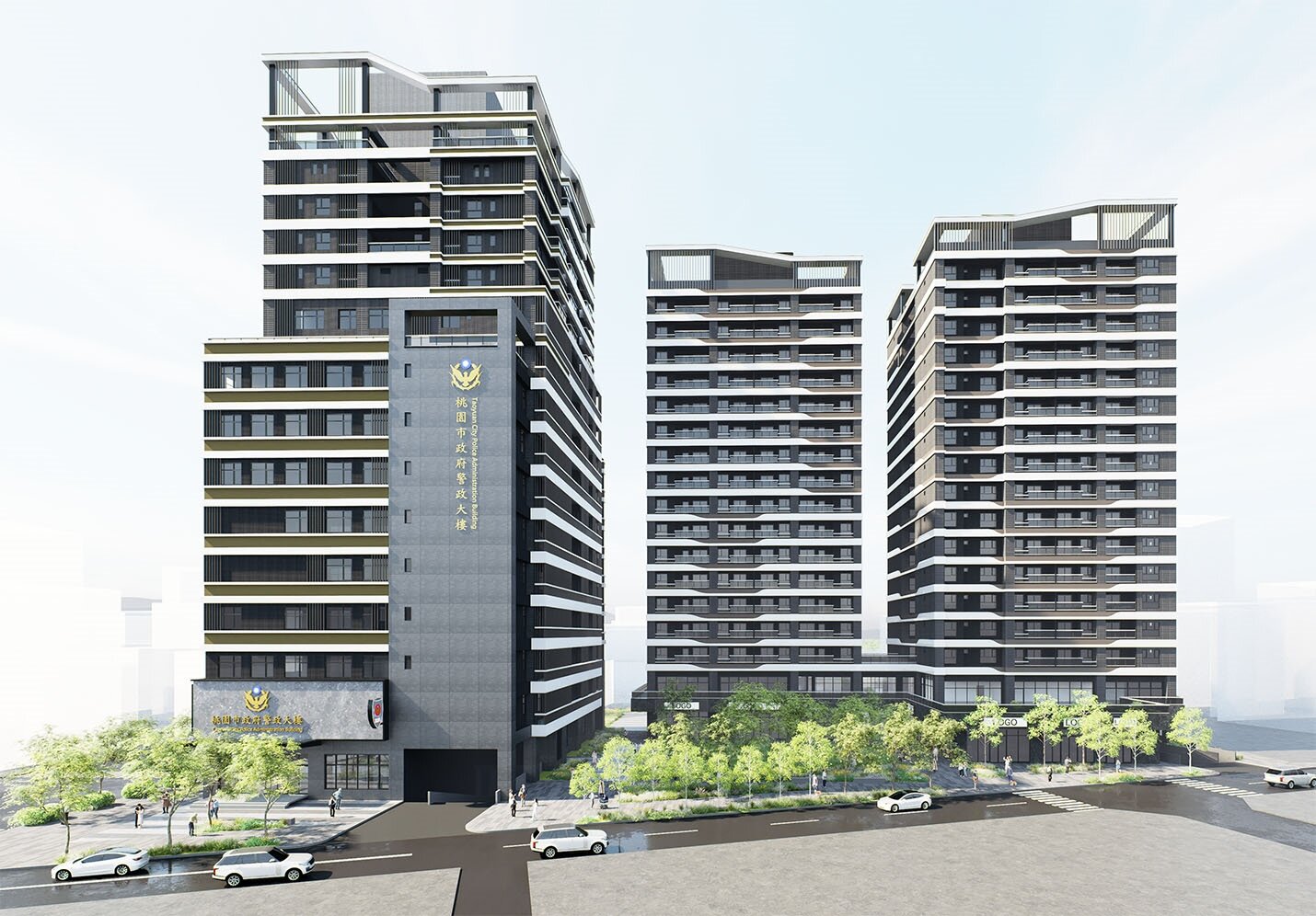 桃園市政府首件自辦興建公辦都更案，明年底3棟大樓完工。模擬示意圖：桃園市政府提供